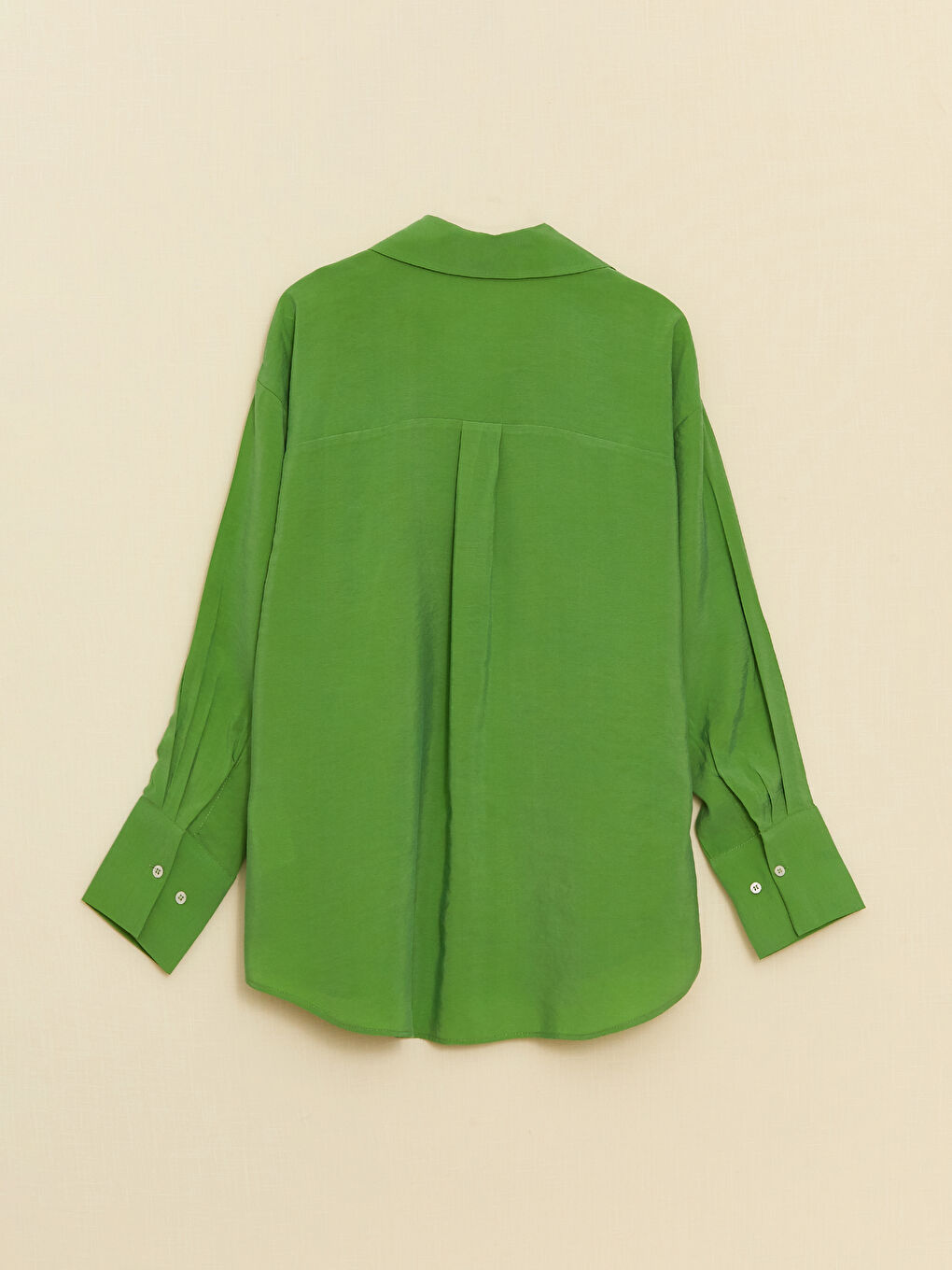 Yeşil Kadın Düz Uzun Kollu Gömlek-1