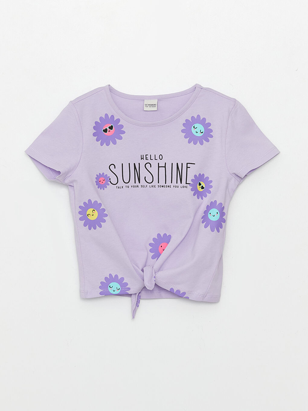 Crew Neck Printed Short Sleeve Girls' Crop T-Shirt