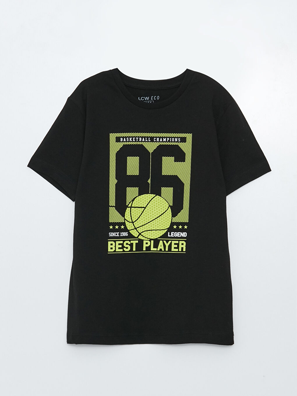 Siyah Bisiklet Yaka Baskılı Kısa Kollu Erkek Çocuk Tişört