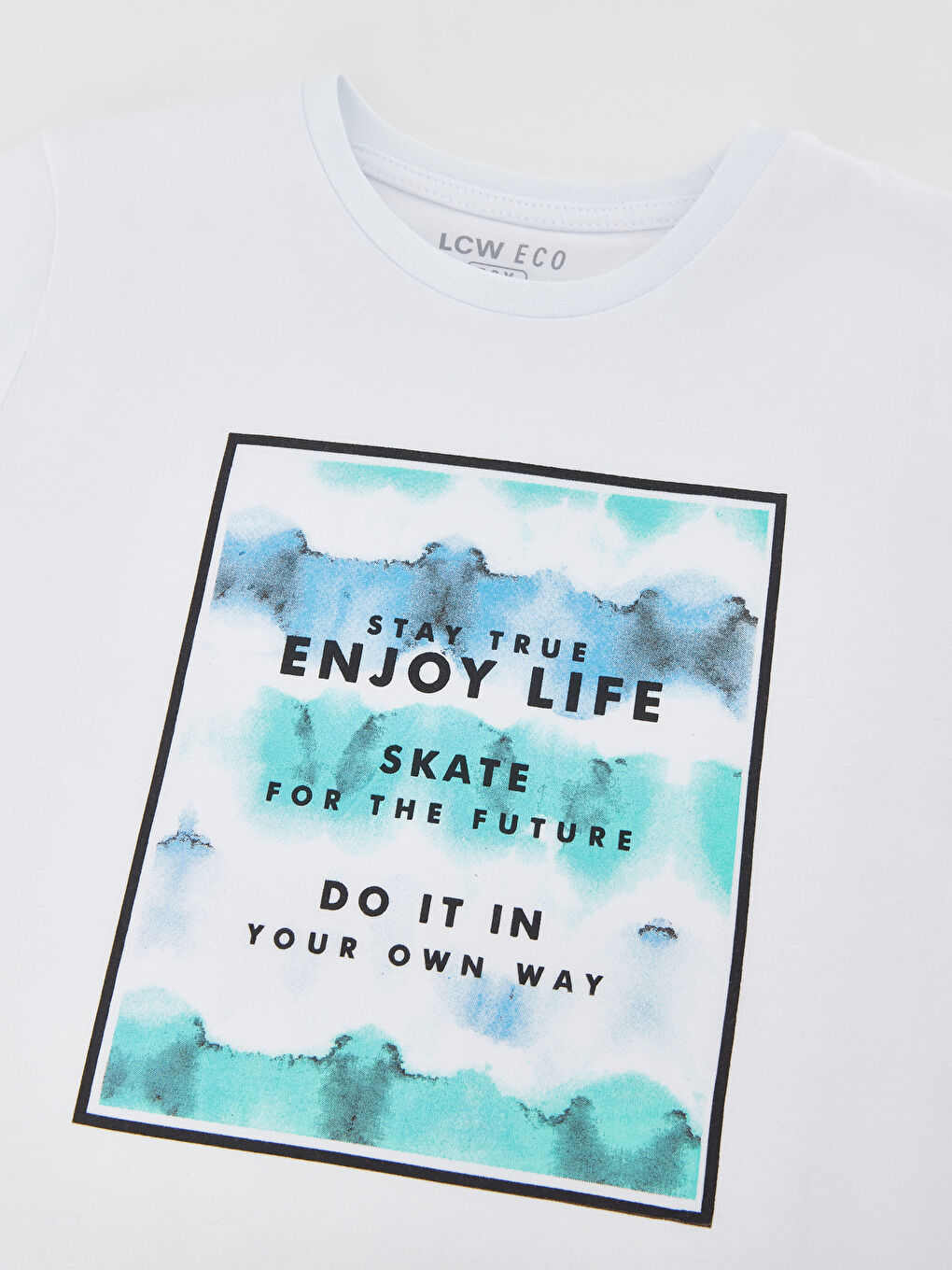 Beyaz Bisiklet Yaka Baskılı Kısa Kollu Erkek Çocuk Tişört-2