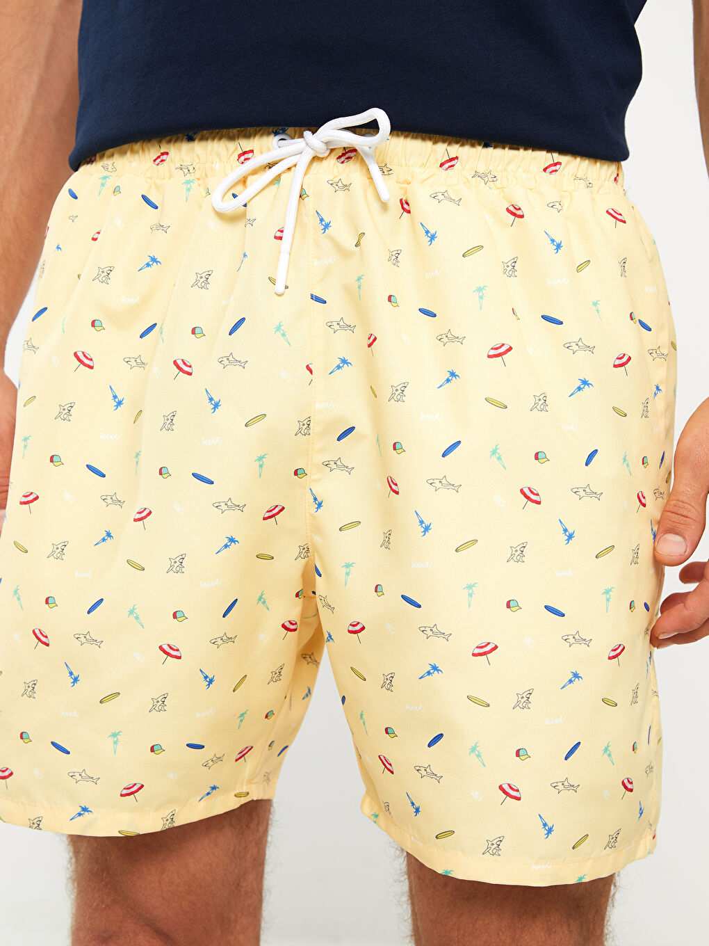 Sarı Kısa Boy Baskılı Erkek Deniz Şortu-4