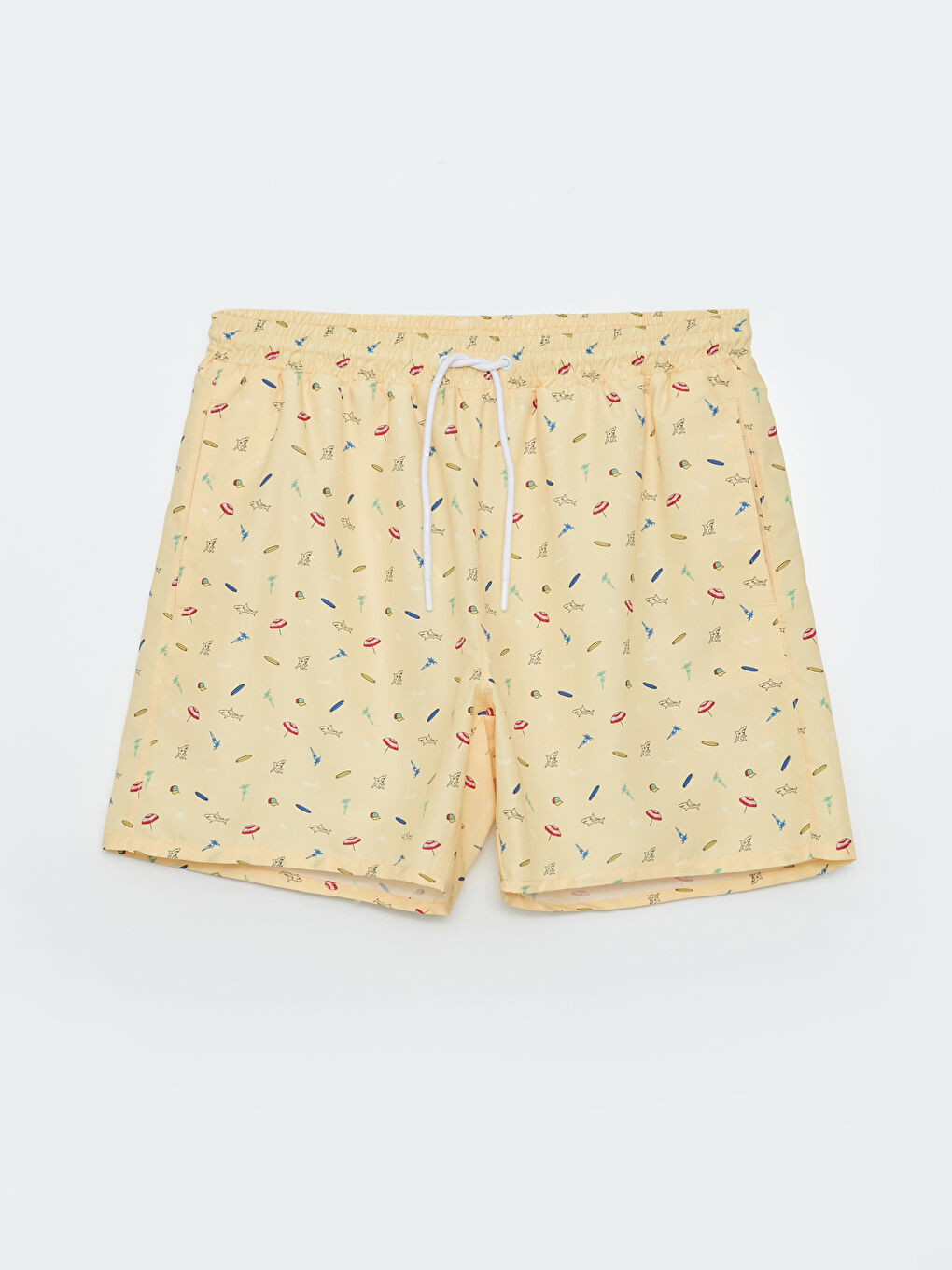 Sarı Kısa Boy Baskılı Erkek Deniz Şortu-5