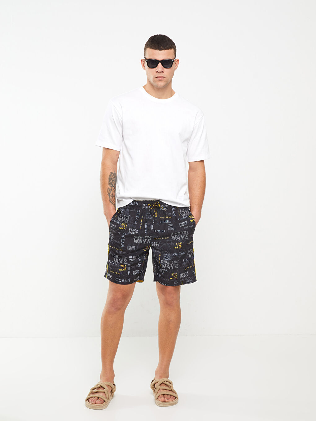 Antrasit Diz Hizası Boy Baskılı Erkek Deniz Şortu