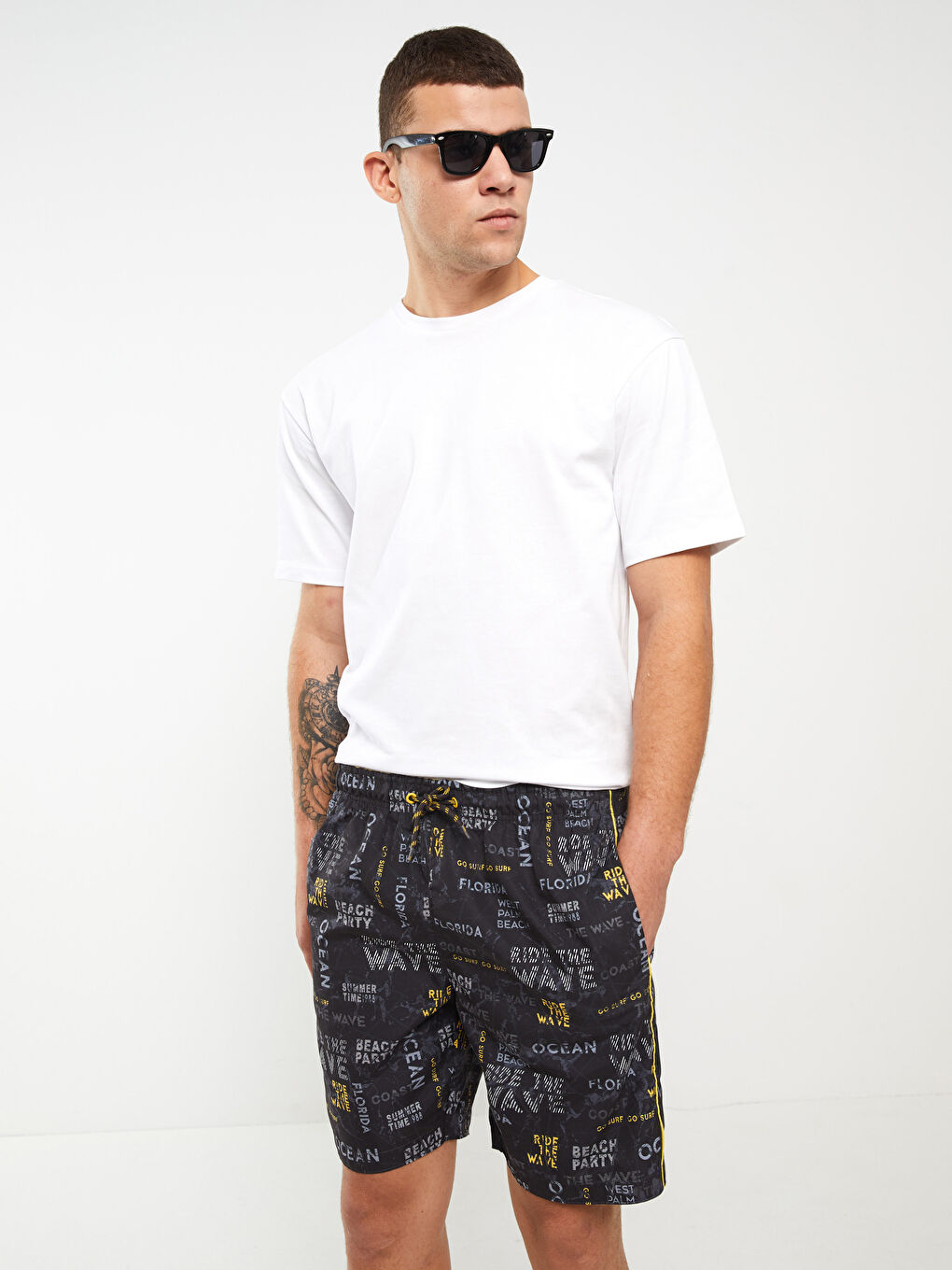 Antrasit Diz Hizası Boy Baskılı Erkek Deniz Şortu-1