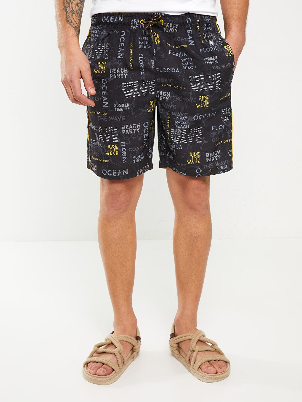 Antrasit Diz Hizası Boy Baskılı Erkek Deniz Şortu-2