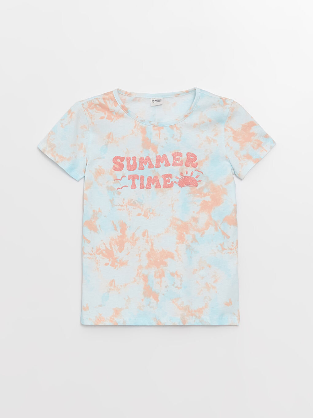 Karışık Bisiklet Yaka Desenli Kısa Kollu Kız Çocuk Tişört