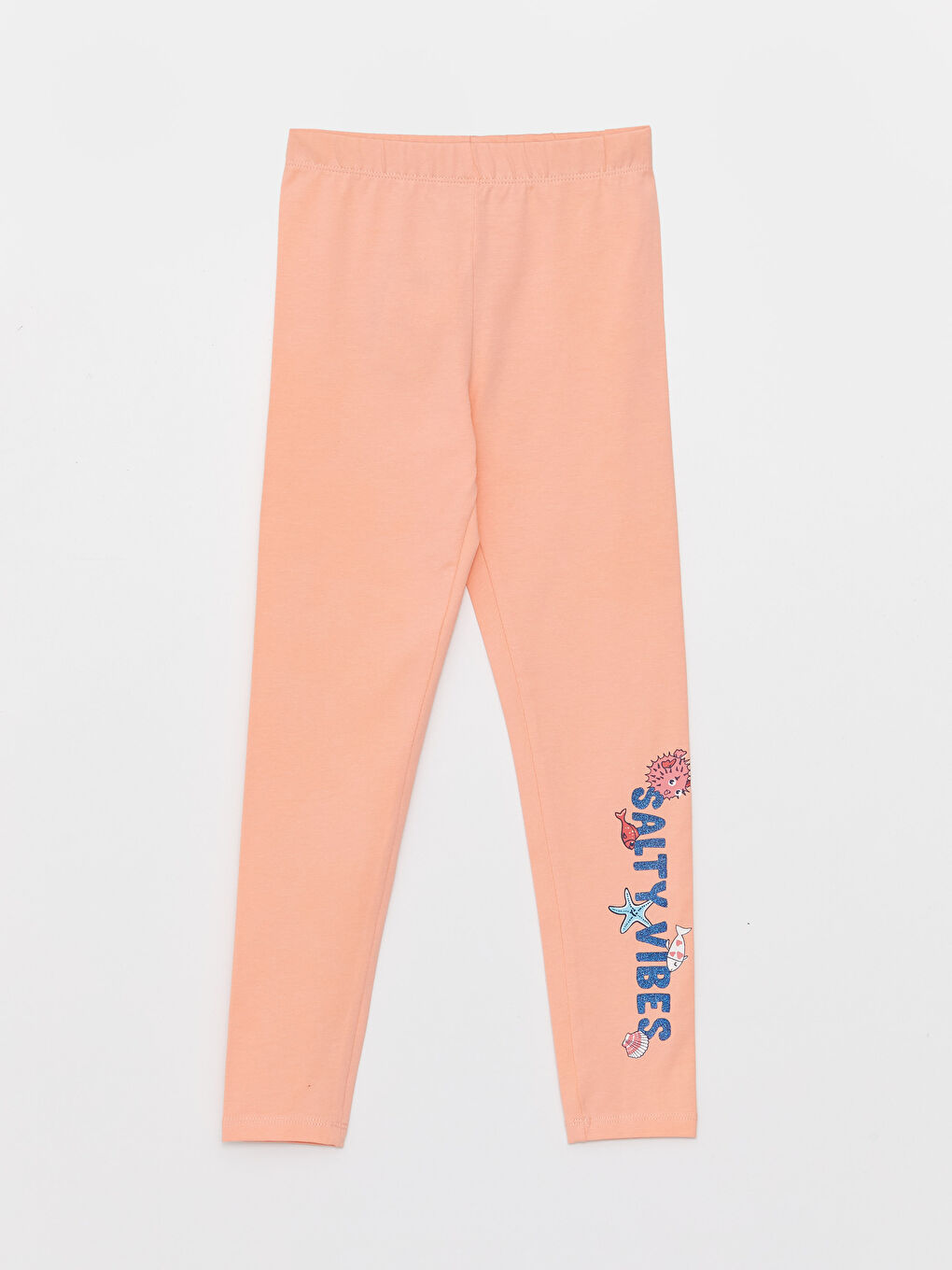 Pembe Beli Lastikli Baskılı Kız Çocuk Uzun Tayt