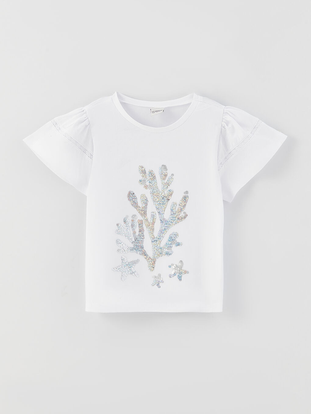 T-shirt pour Filles à Manches Courtes avec Col Rond et Sequins Double Face-1
