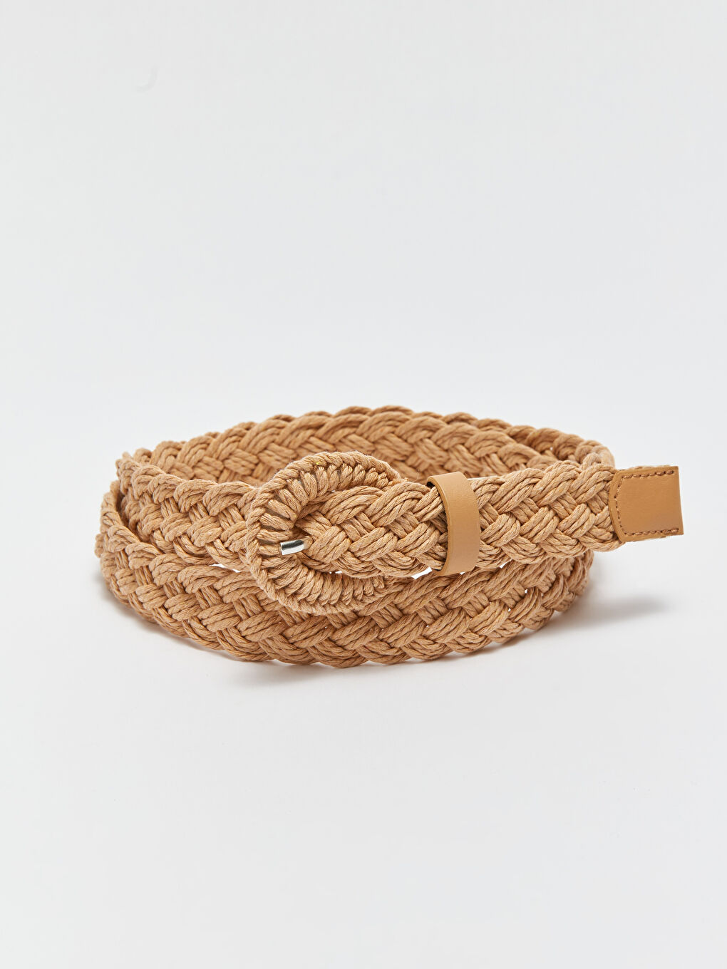 Bej Örgü Desenli Kadın Hasır Kemer