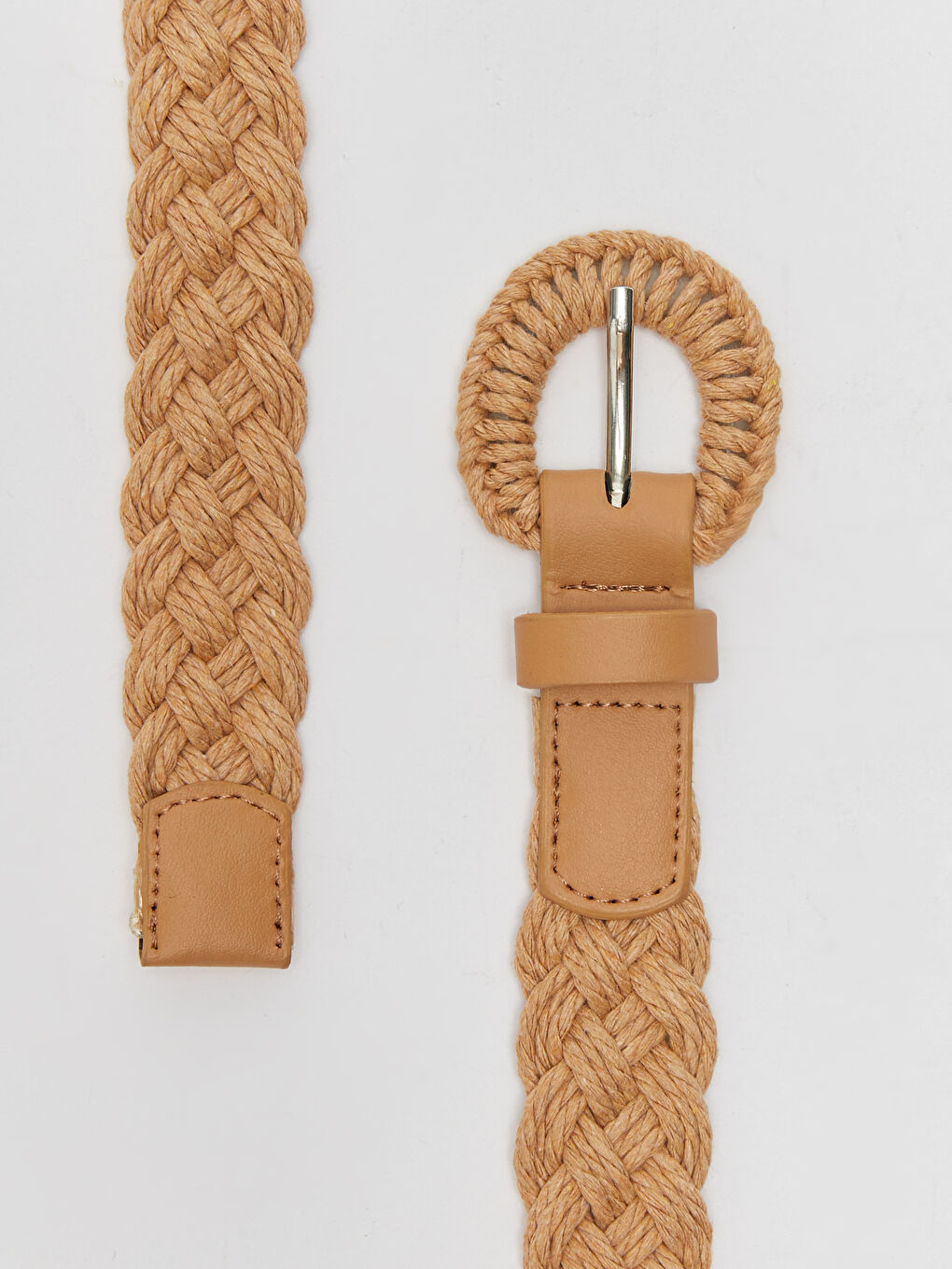 Bej Örgü Desenli Kadın Hasır Kemer-1