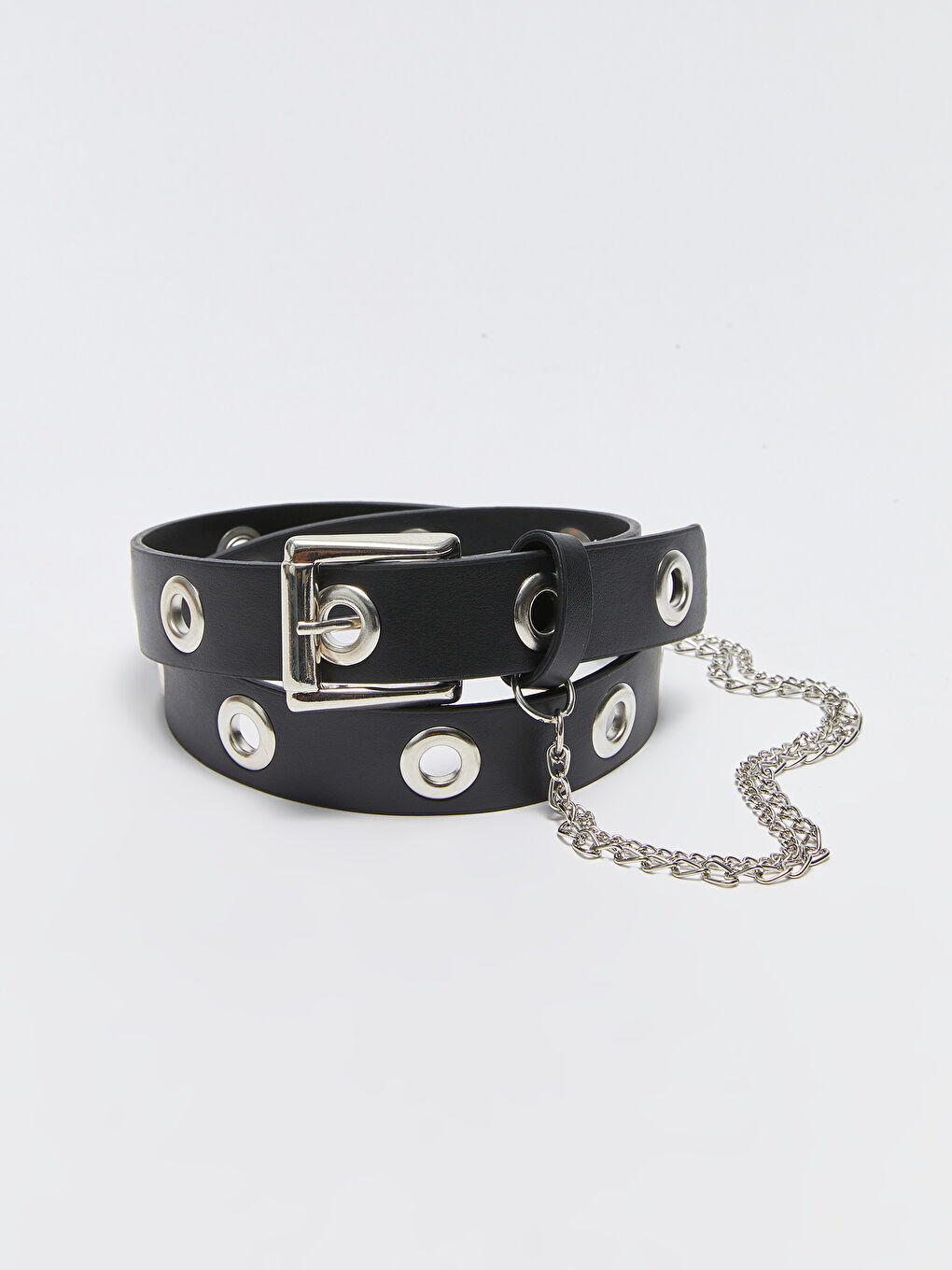 Siyah Deri Görünümlü Kuşgözü Detaylı Kız Çocuk Kemer