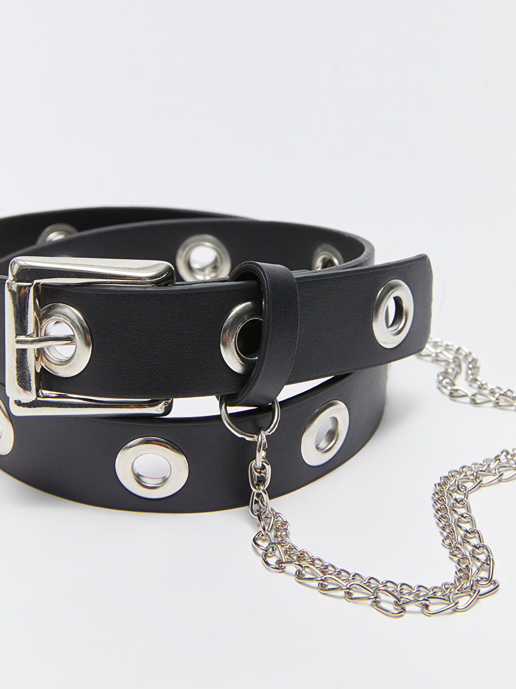 Siyah Deri Görünümlü Kuşgözü Detaylı Kız Çocuk Kemer-2