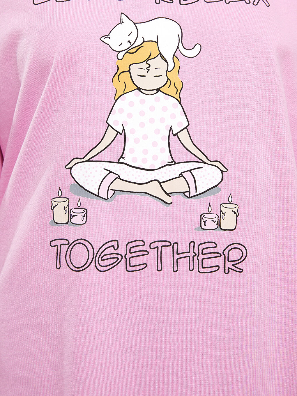 طقم بيجامة كم طويل مطبوع بياقة دائرية للسيدات-3