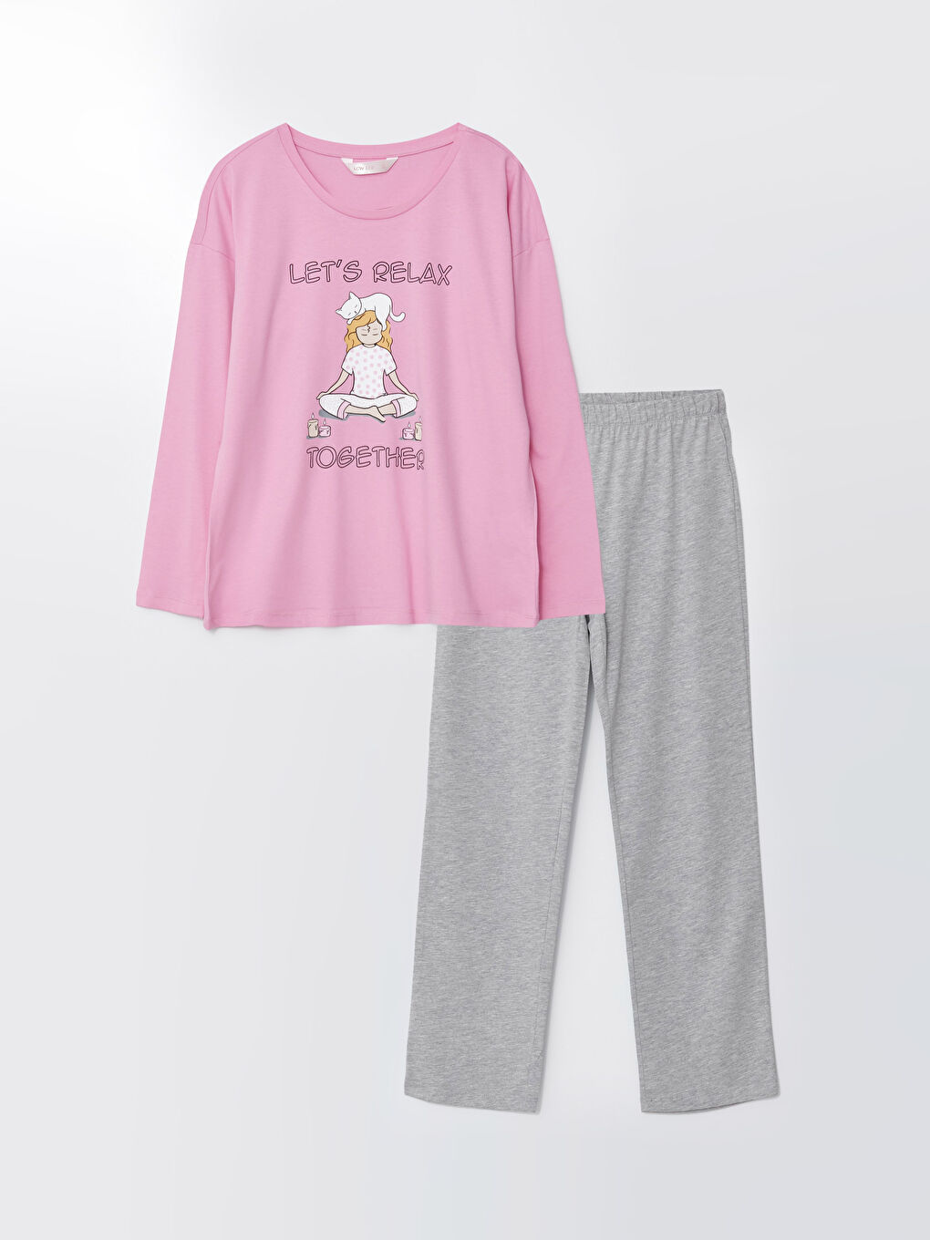 طقم بيجامة كم طويل مطبوع بياقة دائرية للسيدات-5