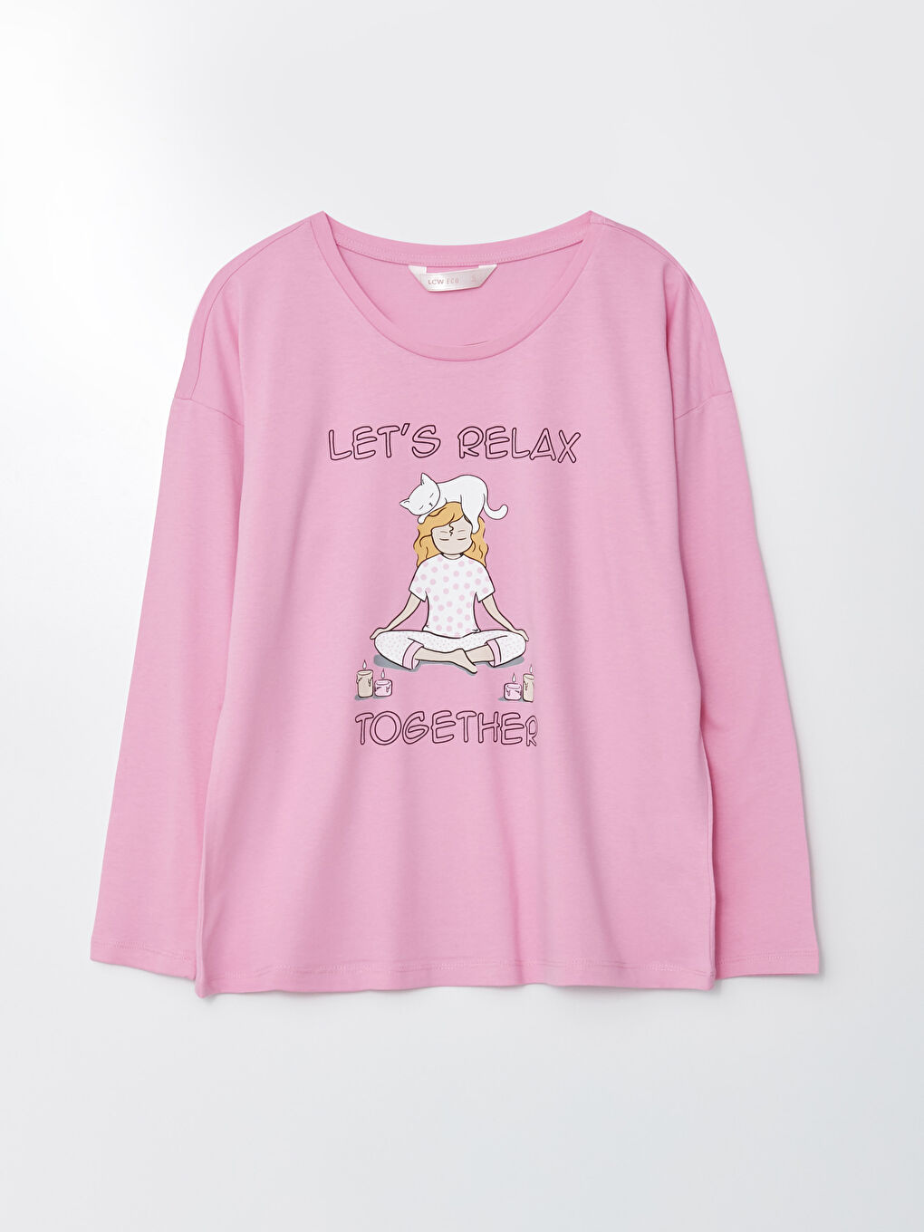 طقم بيجامة كم طويل مطبوع بياقة دائرية للسيدات-6