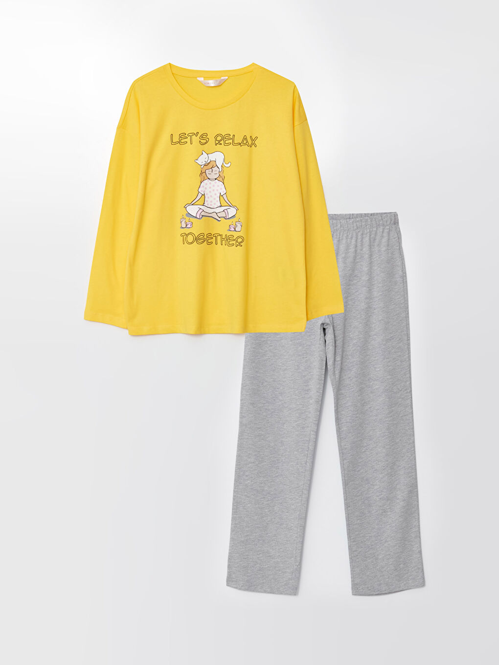 LCW ECO Crew Neck Printed Long Sleeve Women's Pyjama Set -S3AC55Z8-G4L