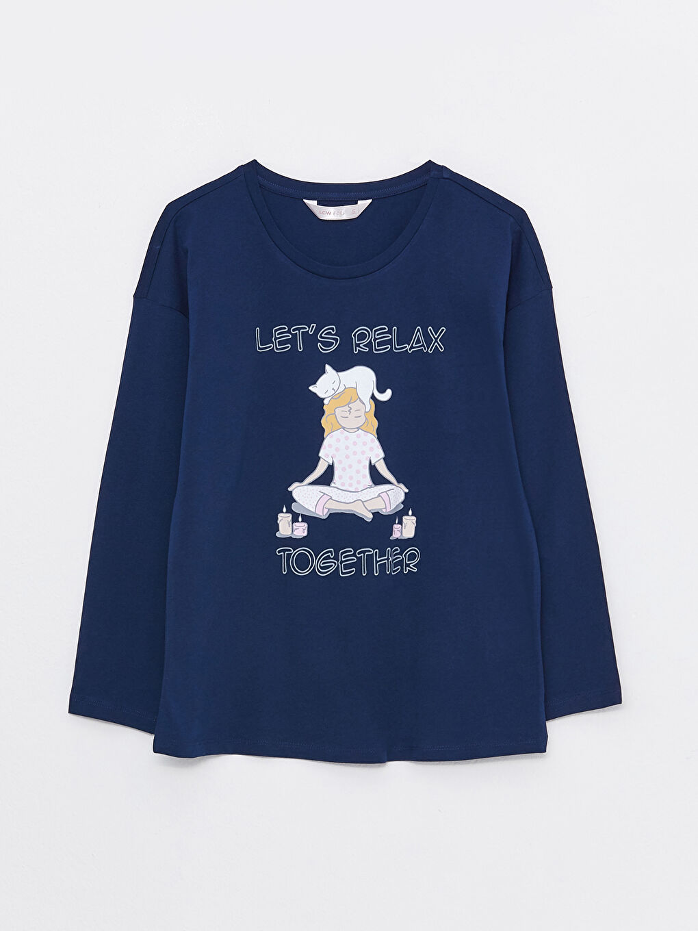 طقم بيجامة كم طويل مطبوع بياقة دائرية للسيدات-6