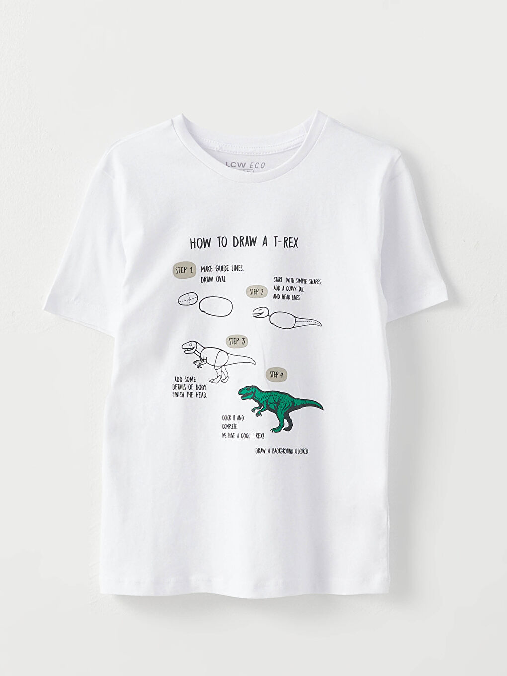 Beyaz Bisiklet Yaka Baskılı Kısa Kollu Erkek Çocuk Tişört