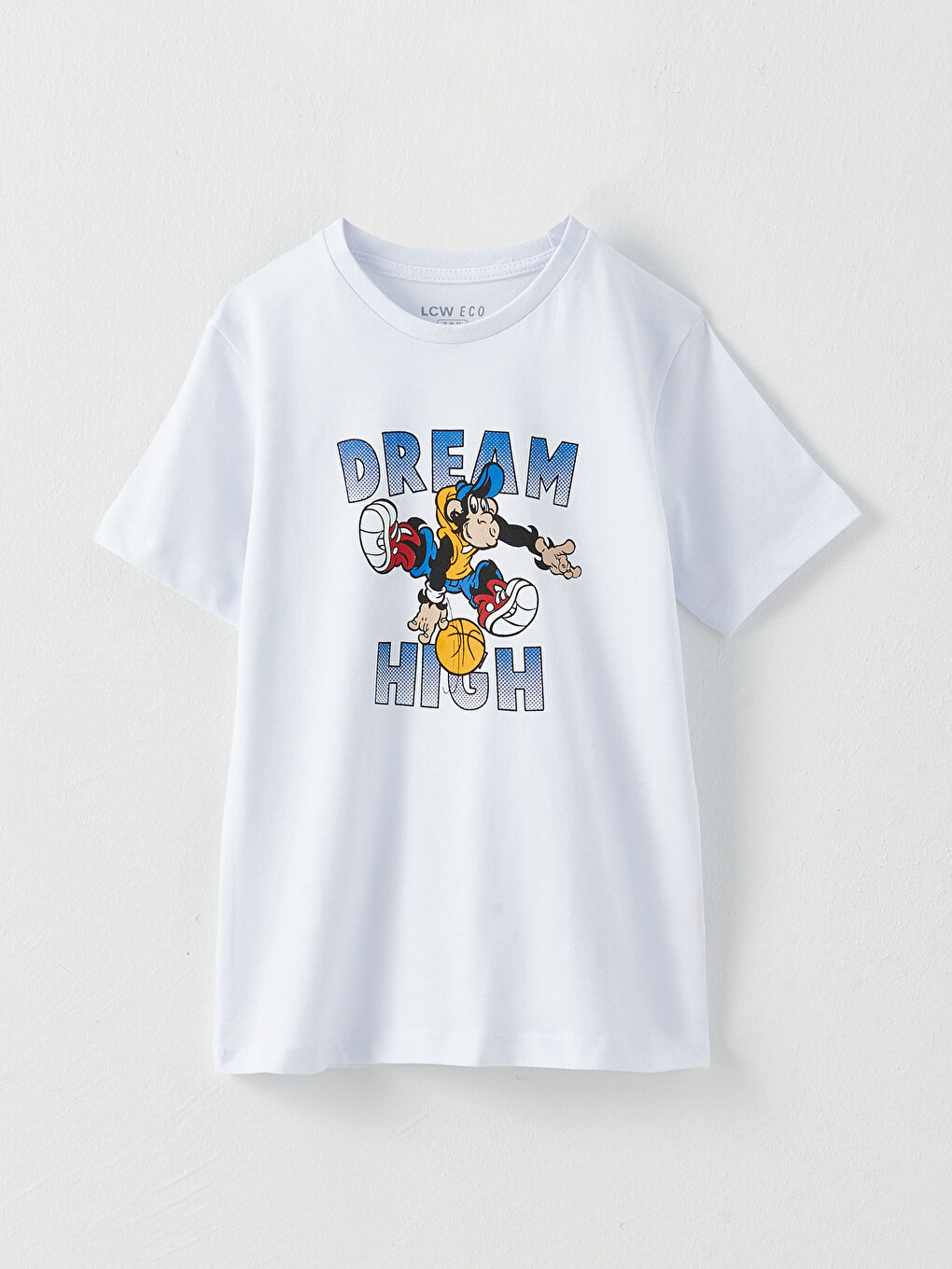 Beyaz Bisiklet Yaka Nostaljik Maymun Baskılı Kısa Kollu Erkek Çocuk Tişört-2