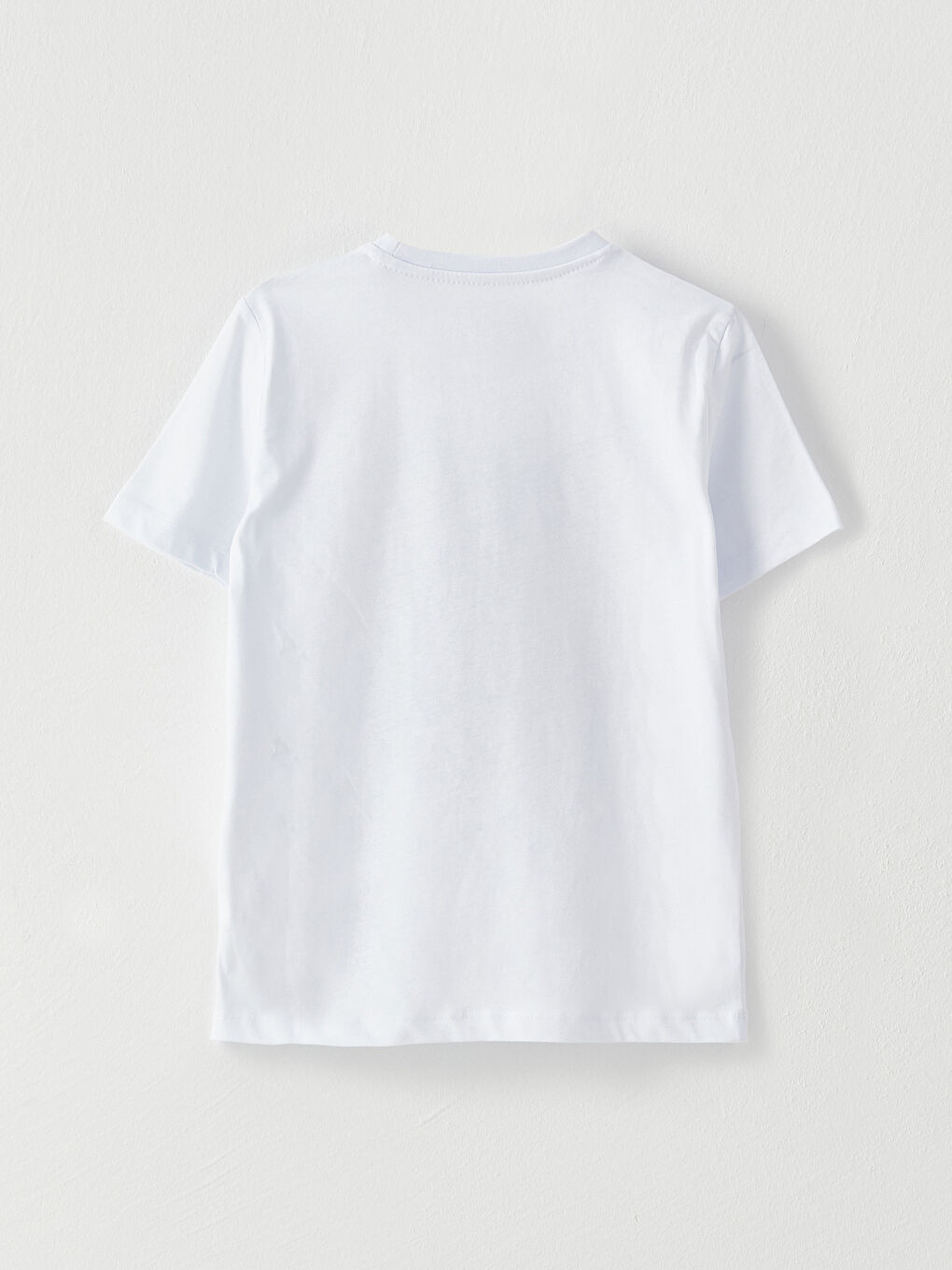 Beyaz Bisiklet Yaka Baskılı Kısa Kollu Pamuklu Erkek Çocuk Tişört-1