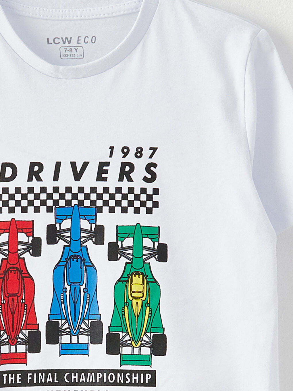 Beyaz Bisiklet Yaka Baskılı Kısa Kollu Pamuklu Erkek Çocuk Tişört-2