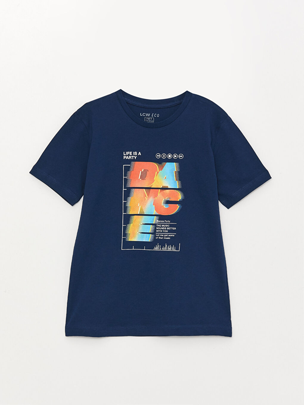 Lacivert Bisiklet Yaka Baskılı Kısa Kollu Erkek Çocuk Tişört