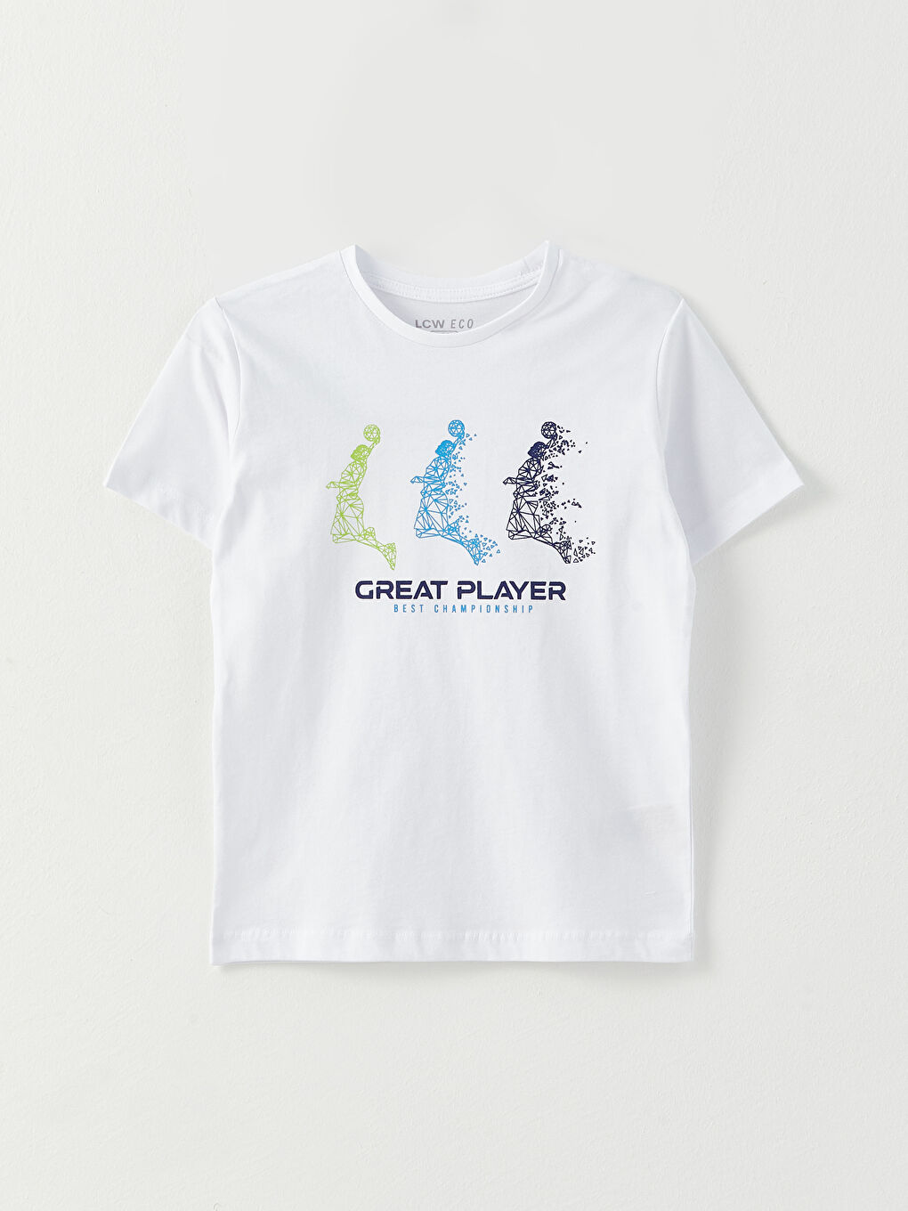 Beyaz Bisiklet Yaka Baskılı Kısa Kollu Erkek Çocuk Tişört