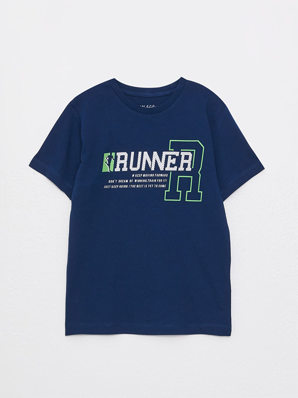 Lacivert Bisiklet Yaka Baskılı Kısa Kollu Erkek Çocuk Tişört