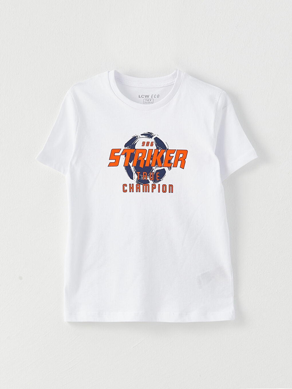 Beyaz Bisiklet Yaka Baskılı Kısa Kollu Pamuklu Erkek Çocuk Tişört