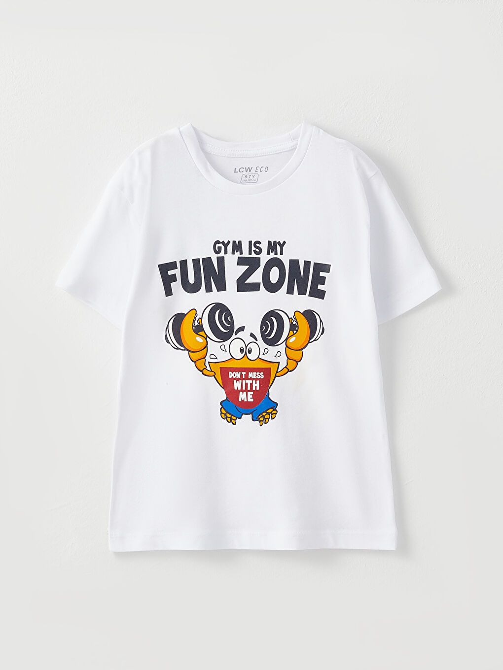 Beyaz Bisiklet Yaka Baskılı Kısa Kollu Pamuklu Erkek Çocuk Tişört