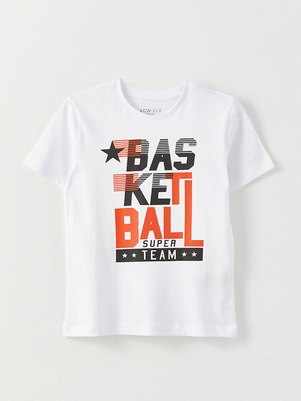 Beyaz Bisiklet Yaka Baskılı Kısa Kollu Erkek Çocuk Tişört