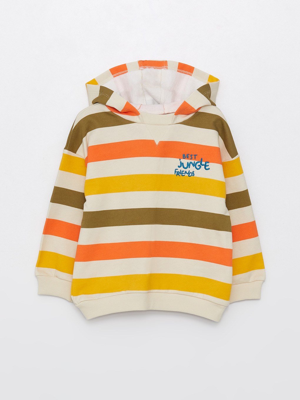 Ekru Uzun Kollu Çizgili Erkek Bebek Hoodie