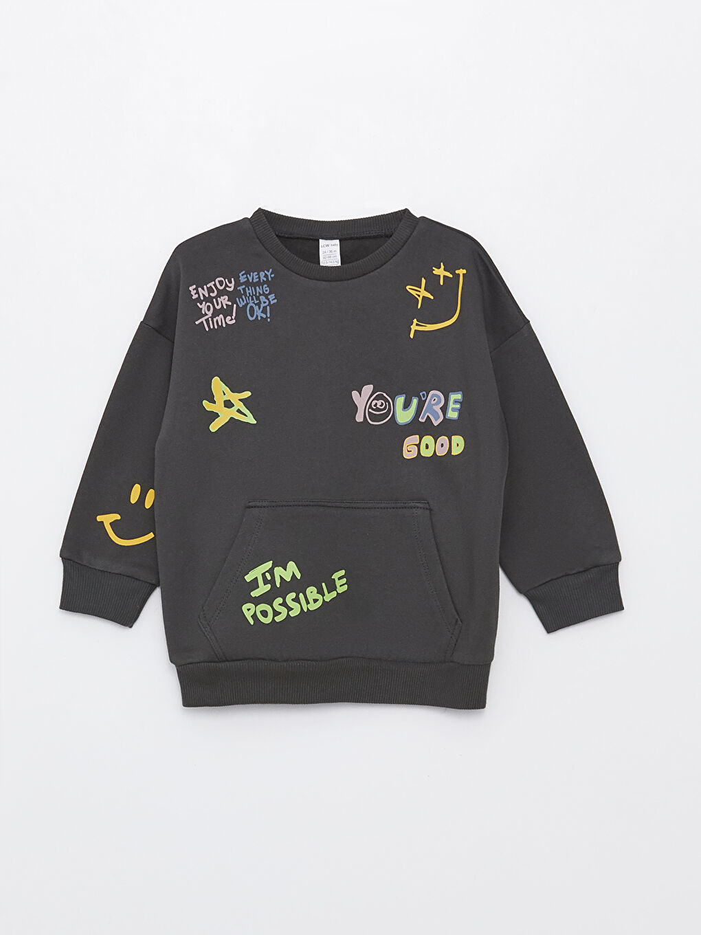 Gri Bisiklet Yaka Uzun Kollu Baskılı Erkek Bebek Sweatshirt