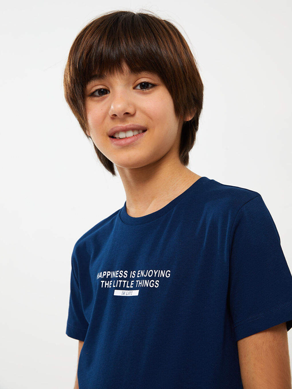 Lacivert Bisiklet Yaka Baskılı Kısa Kollu Erkek Çocuk Tişört-2