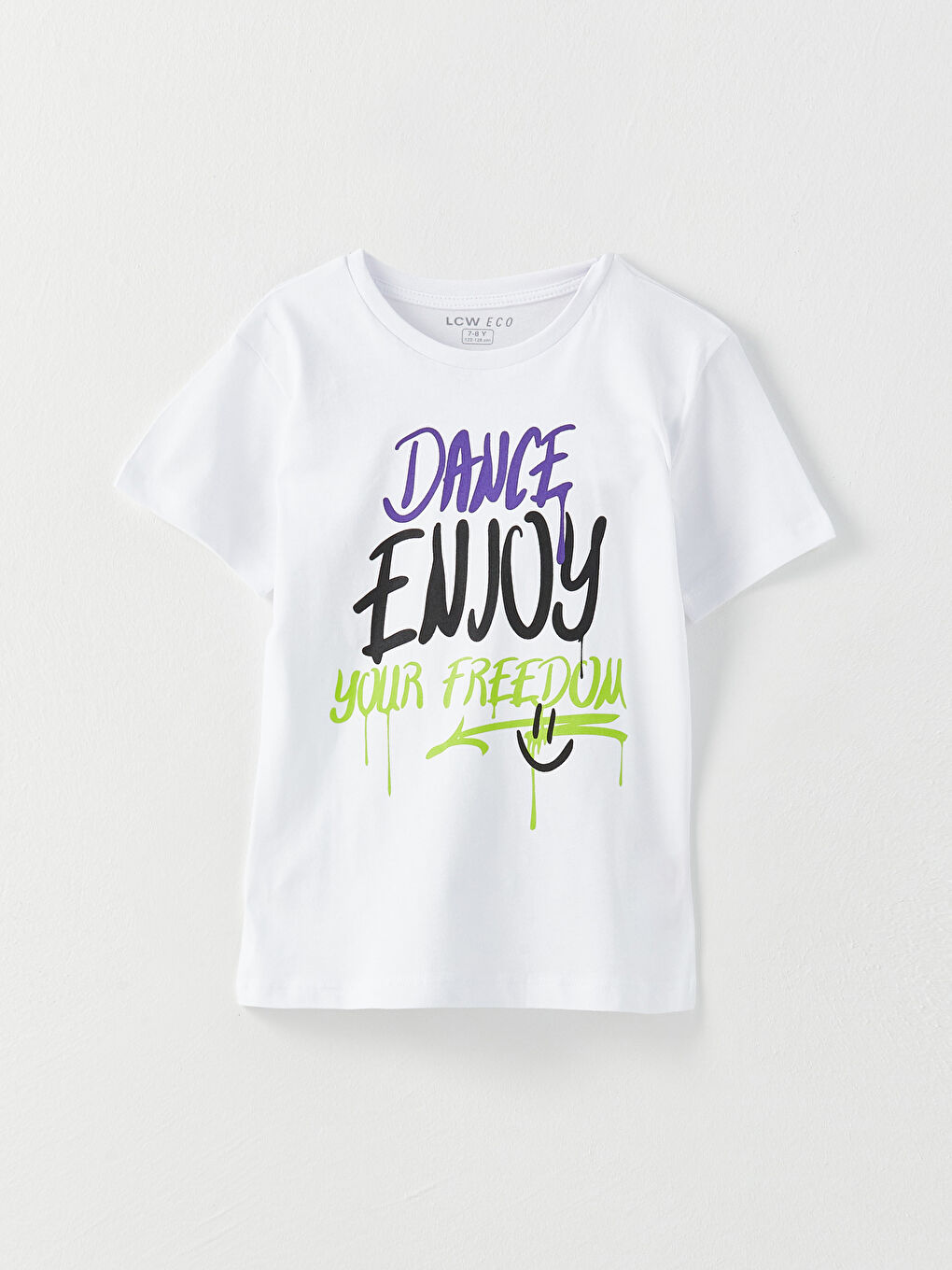 تيشيرت قطن مطبوع بياقة دائرية وكم قصير للأولاد