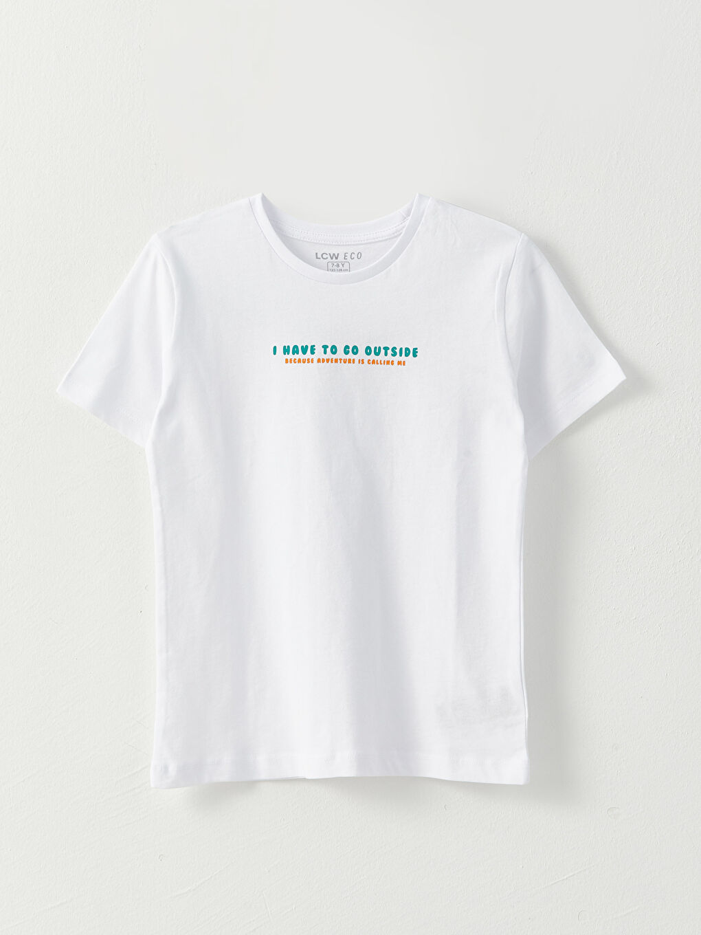 Beyaz Bisiklet Yaka Baskılı Kısa Kollu Erkek Çocuk Tişört