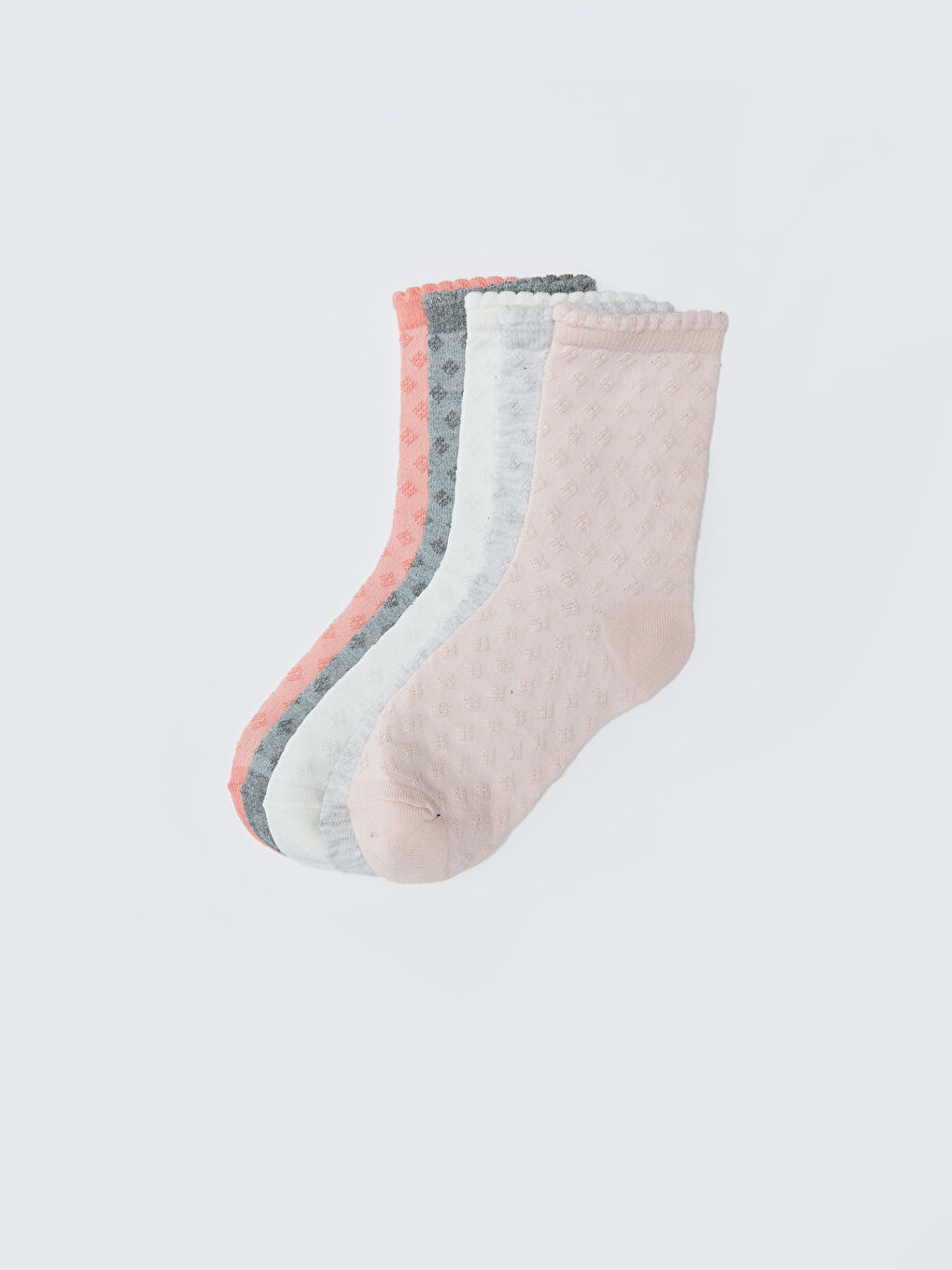 Pembe Kendinden Desenli Kız Çocuk Soket Çorap 5'li-1