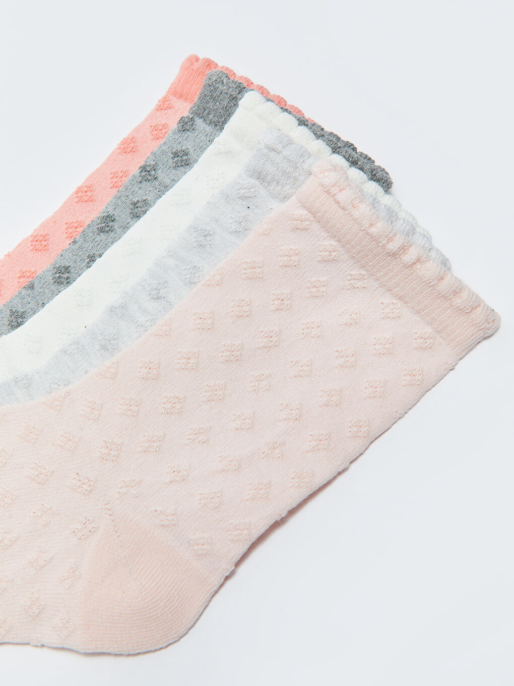 Pembe Kendinden Desenli Kız Çocuk Soket Çorap 5'li-2