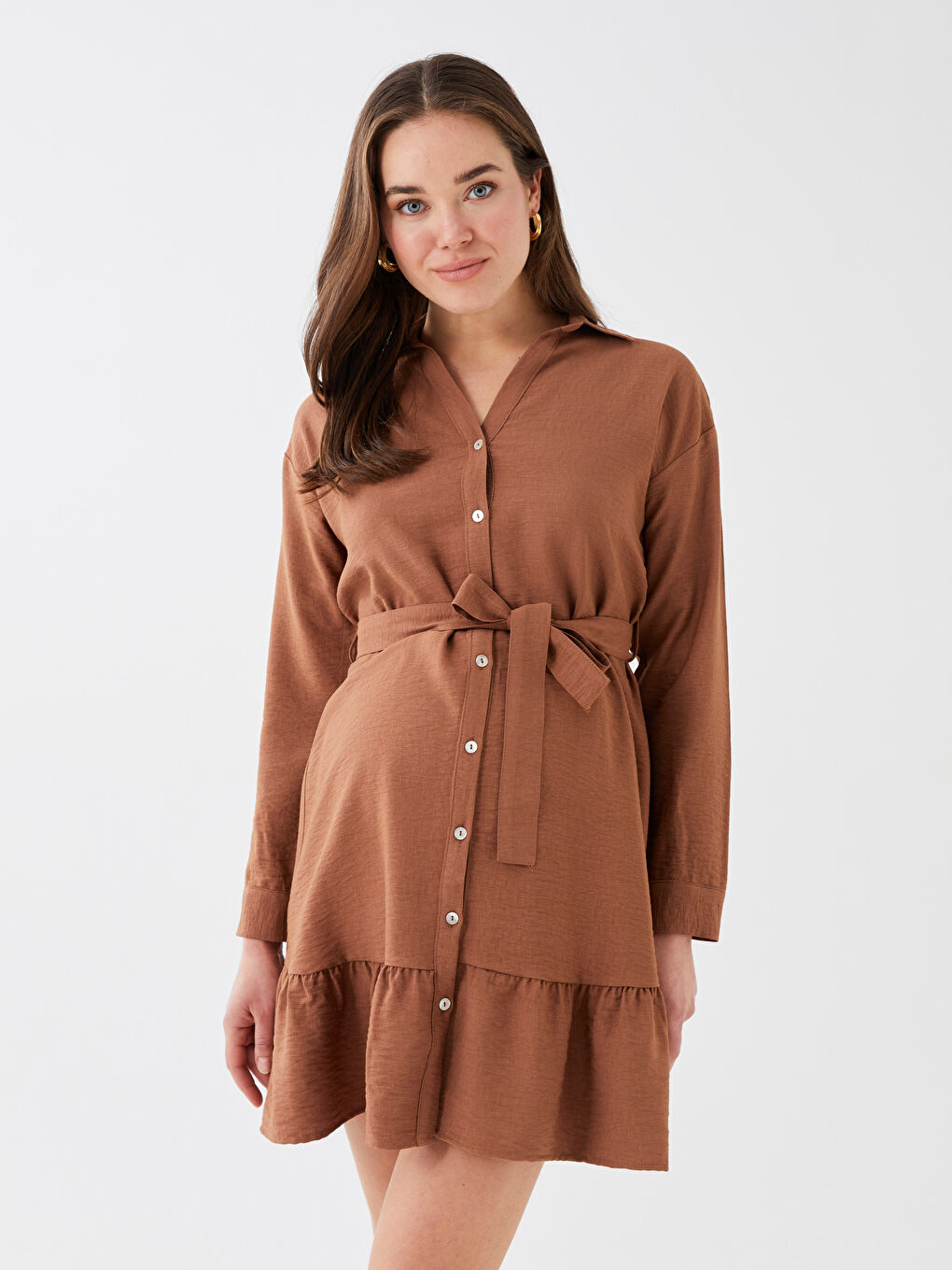 Shirt Neck Regular Long Sleeve Maternity Dress -S3AD27Z8-V54