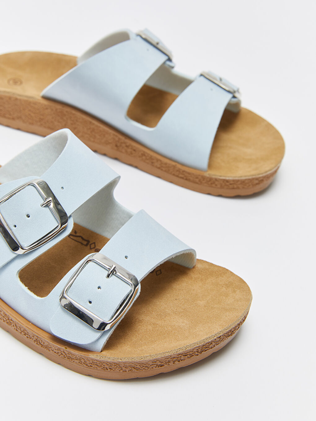 Mavi Çift Bantlı Toka Detaylı Kadın Terlik-2