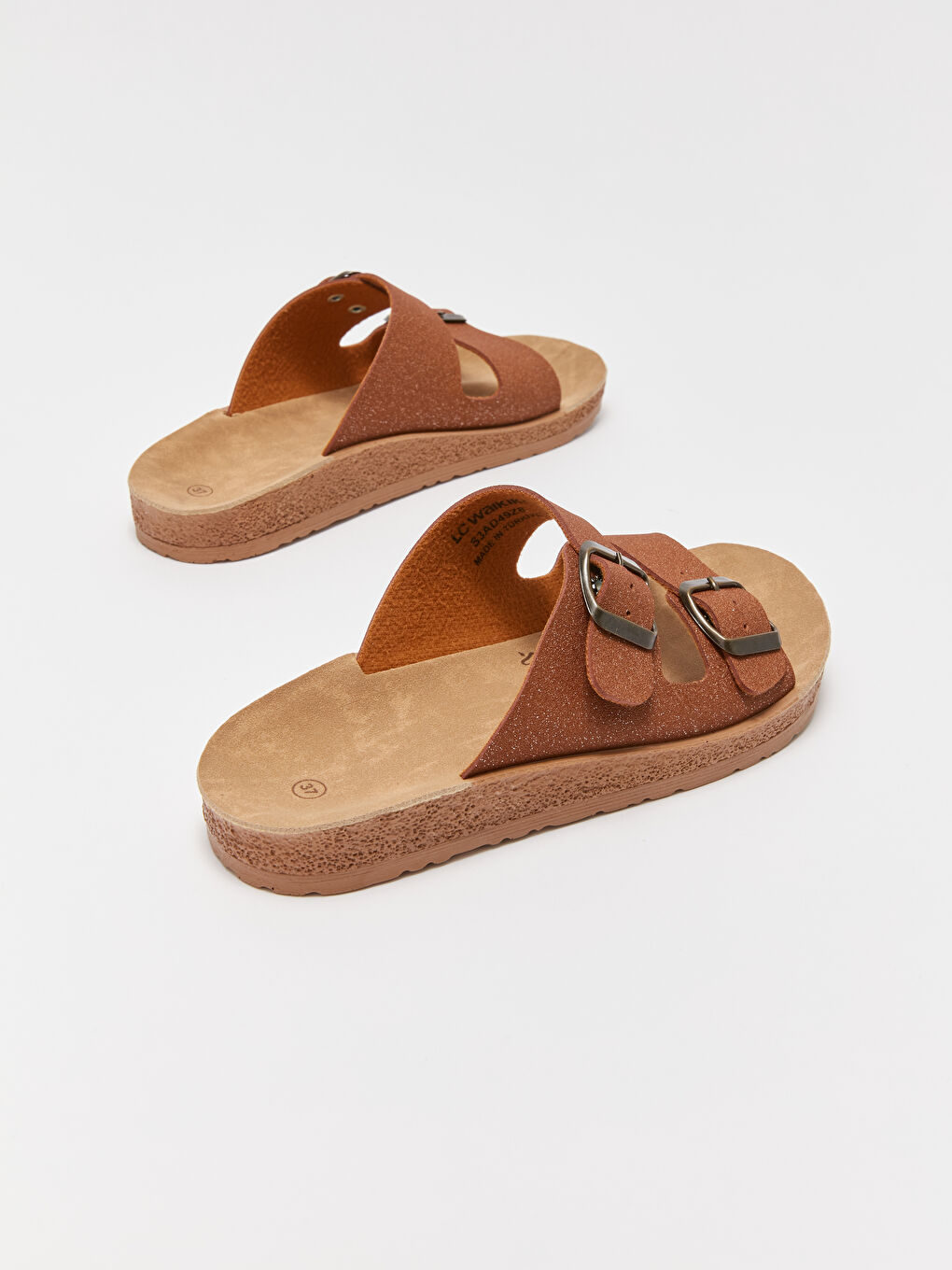 Bej Çift Bantlı Toka Detaylı Kadın Terlik-4