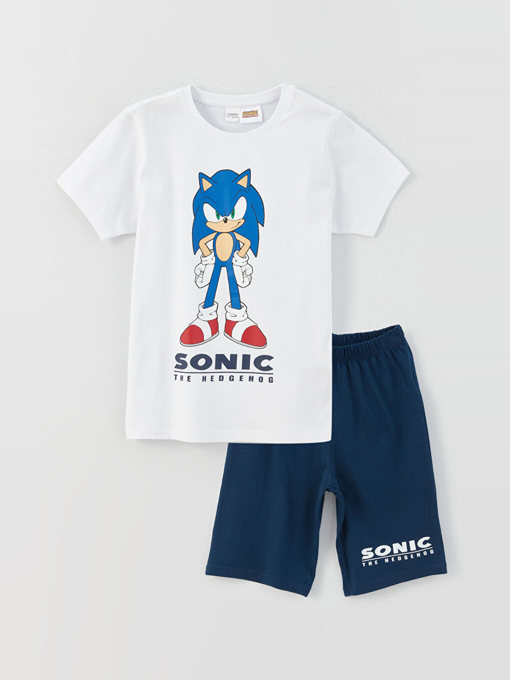 Crew Neck Sonic Printed Short Sleeve Boys' Shorts Pyjama Set