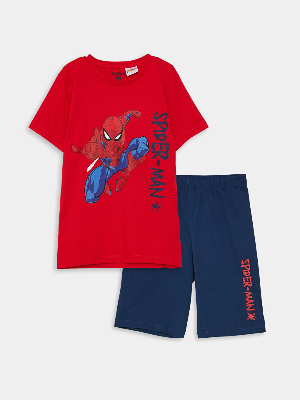 Kırmızı Bisiklet Yaka Spider-Man Baskılı Kısa Kollu Erkek Çocuk Şortlu Pijama Takımı