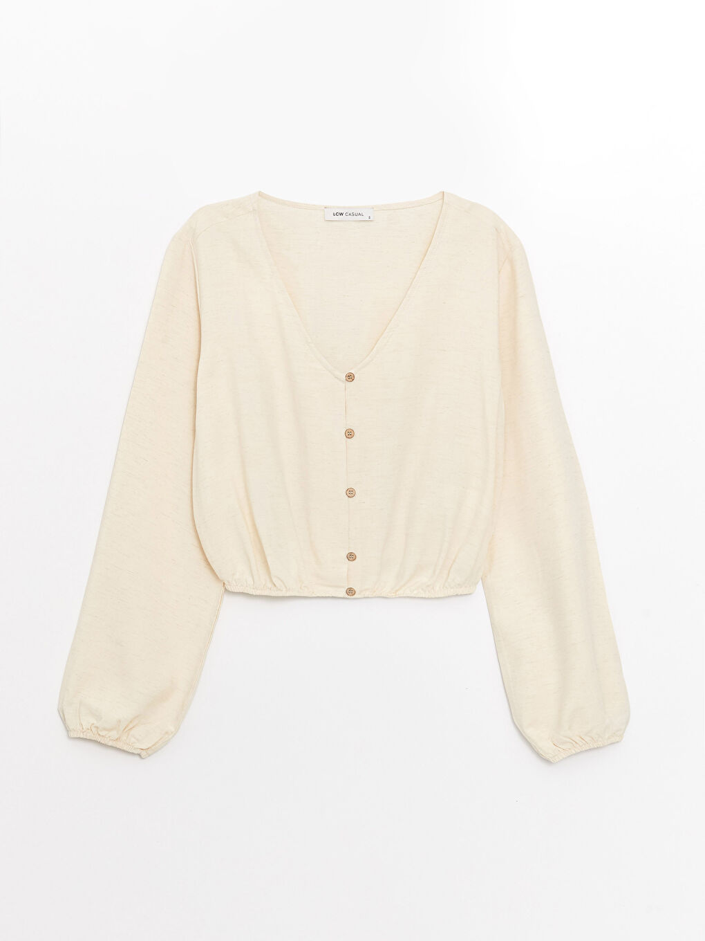 V Neck Straight Long Sleeve Linen Blend Women's Blouse-5