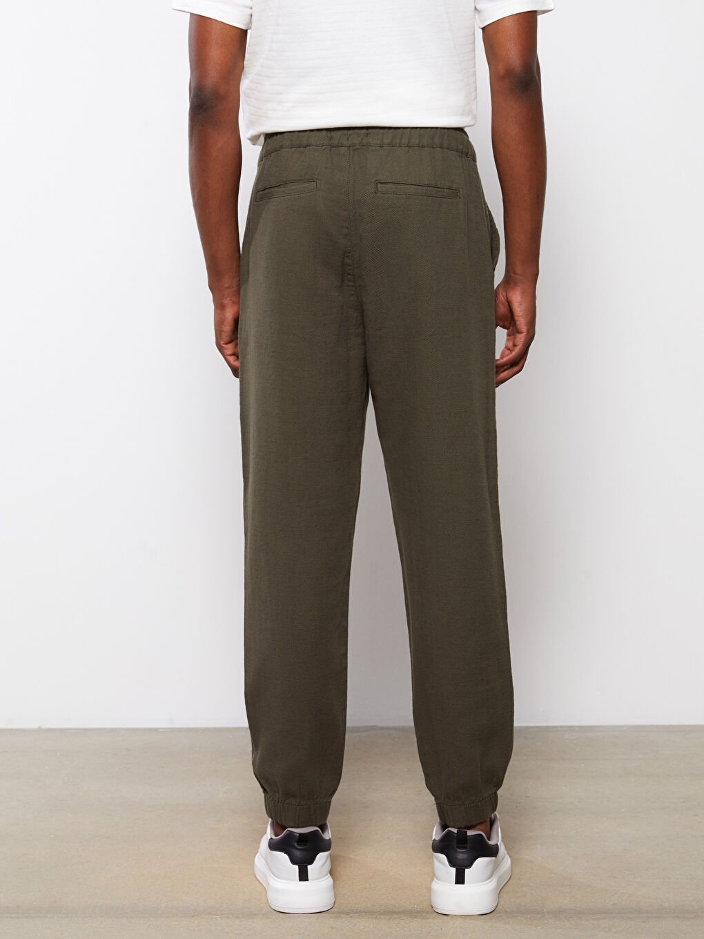 Haki Standart Kalıp Keten Karışımlı Erkek Jogger Pantolon-4