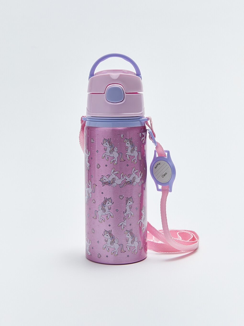 Karışık Baskılı Pipetli Kız Çocuk Suluk 500 ml