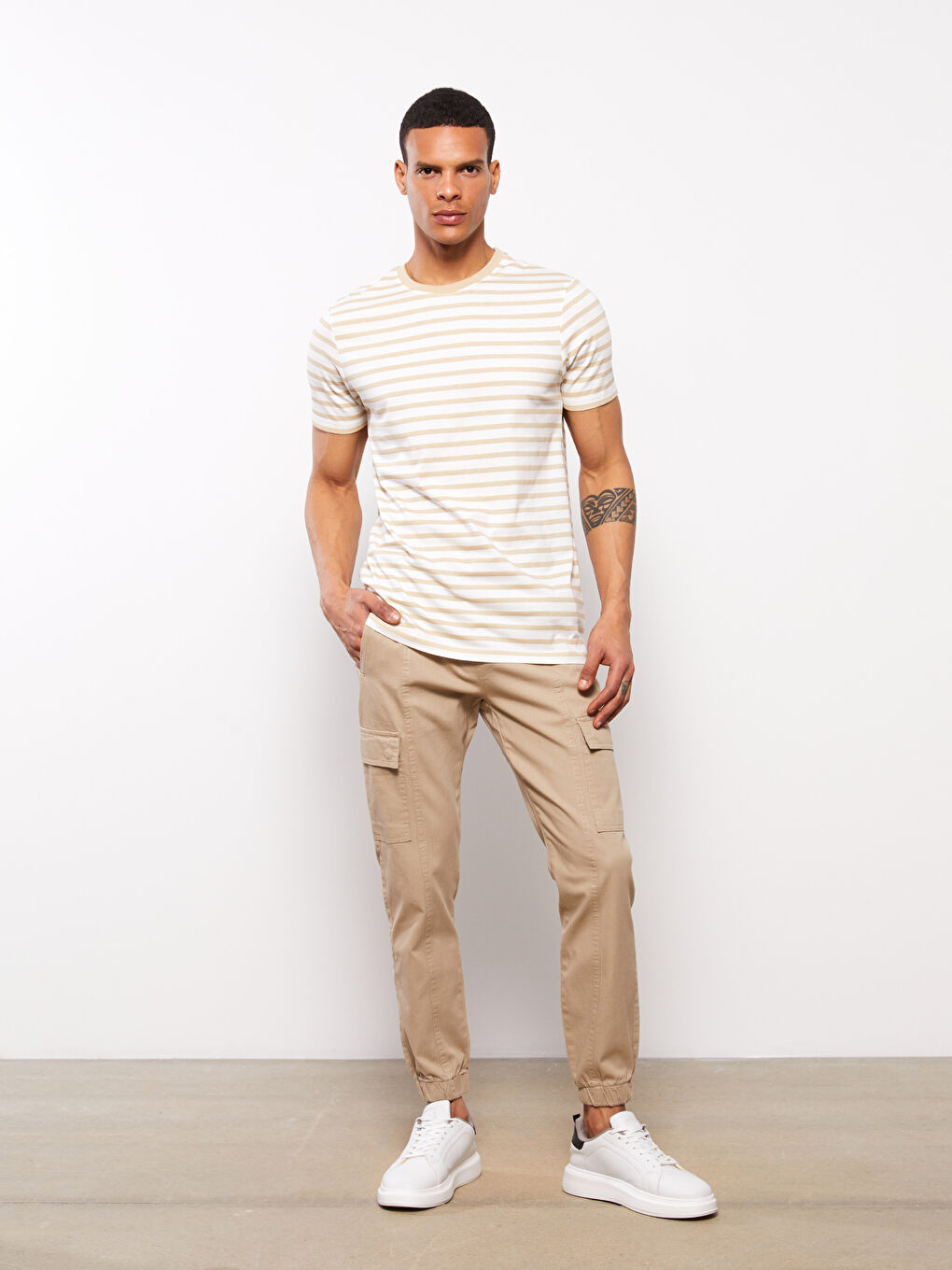 Bej Slim Fit Gabardin Erkek Jogger Pantolon