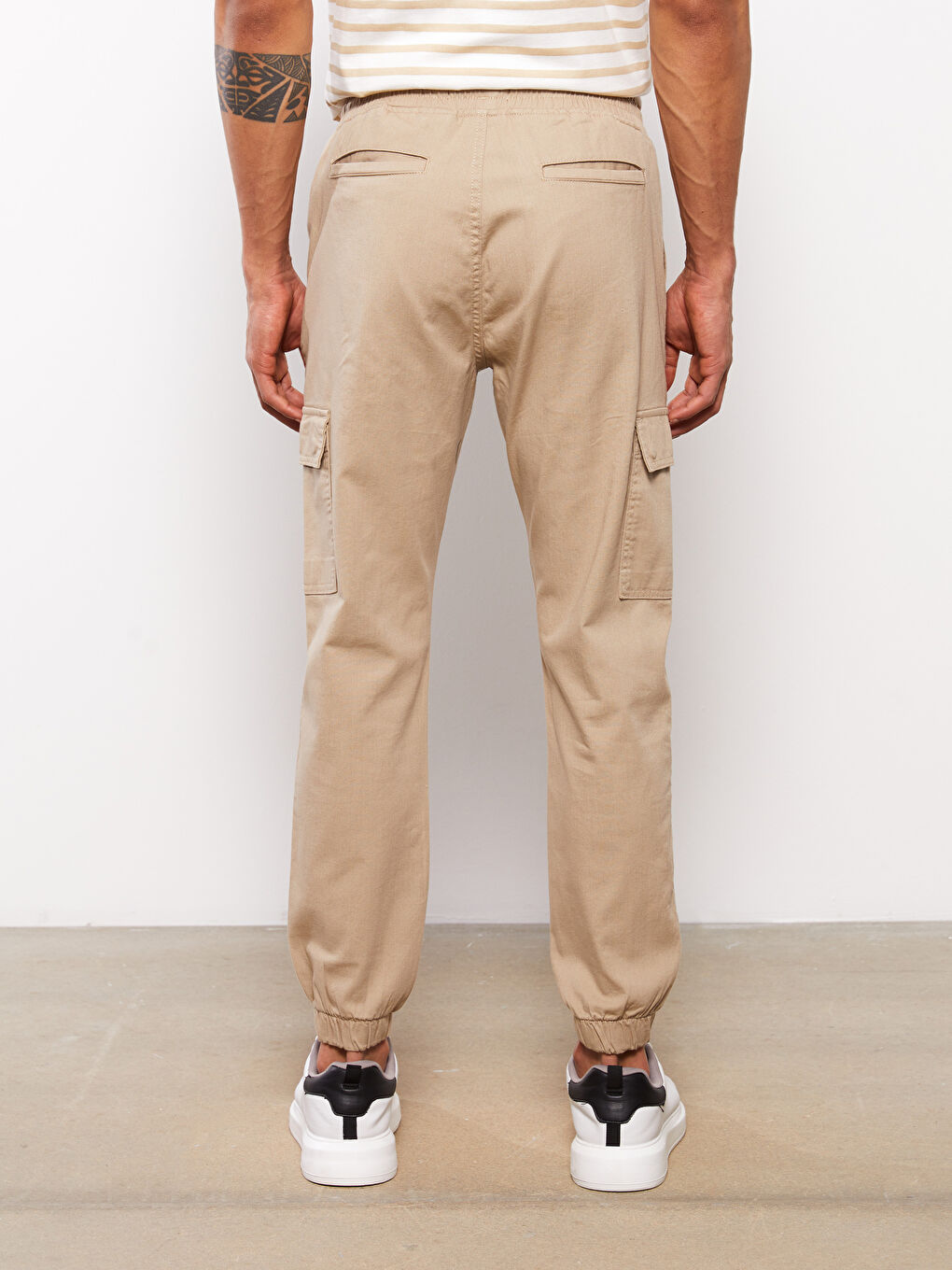 Bej Slim Fit Gabardin Erkek Jogger Pantolon-3