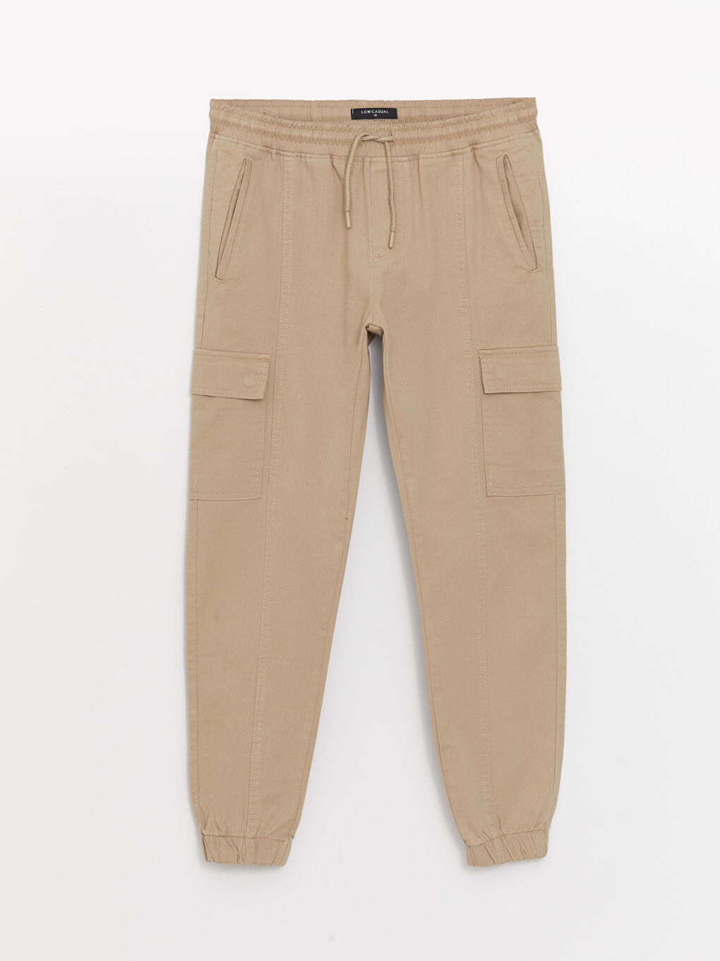 Bej Slim Fit Gabardin Erkek Jogger Pantolon-5