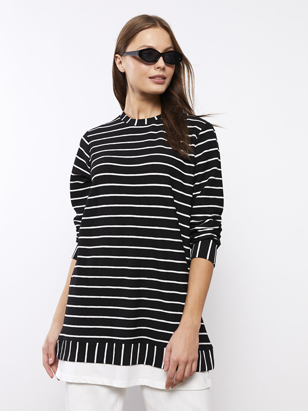 әйелдерге арналған жолақты ұзын жеңді оверсайз туника-1